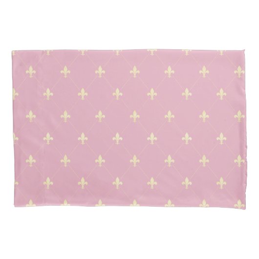 Gold Fleur-de-Lis Pink Kussensloop (Voorkant-Links)