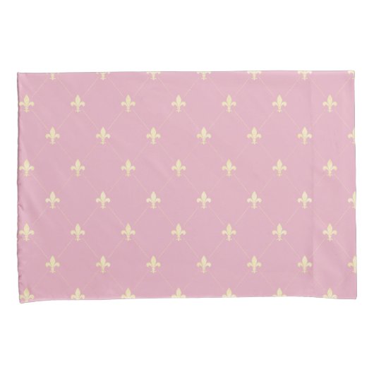 Gold Fleur-de-Lis Pink Kussensloop (Voorkant-Rechts)
