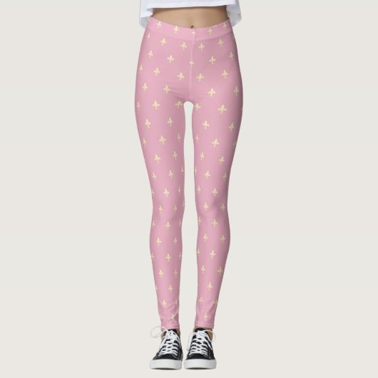 Gold Fleur-de-Lis Pink Leggings (Voorkant)