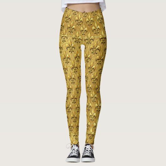 Gold Fleur de Lis Pop Mode Leggings (Voorkant)