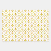 Gold Fleur-de-Lis Quatrefoil Pattern Inpakpapier Vel (Voorkant 2)