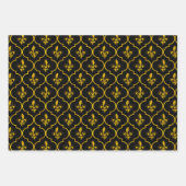 Gold Fleur-de-Lis Quatrefoil Pattern Inpakpapier Vel (Voorkant)