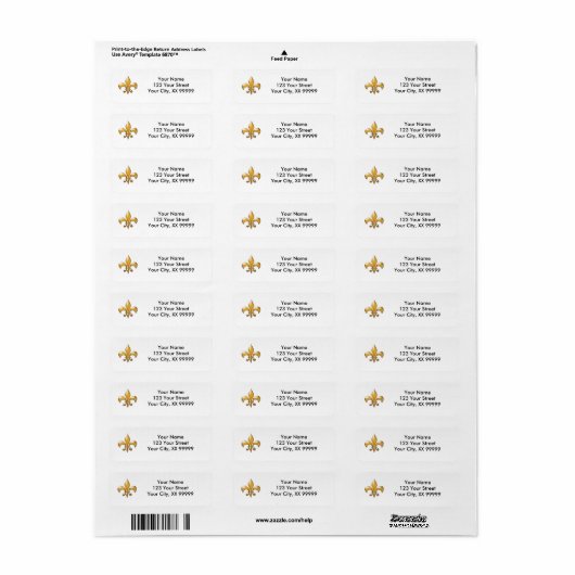 Gold Fleur de Lis retouradreslabels Etiket (Full Sheet)