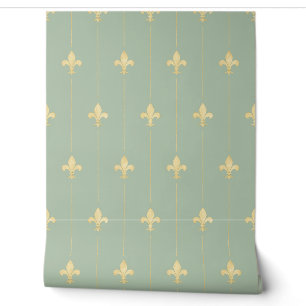 Gold Fleur-de-Lis Sage (kleinschalig) Behang