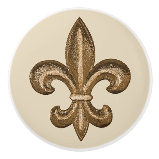 Gold Fleur de Lis & Taupe Keramische Knop (Voorkant)