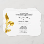 Gold Fleur de Lis Wedding Invitation Kaart (Voorkant / Achterkant)
