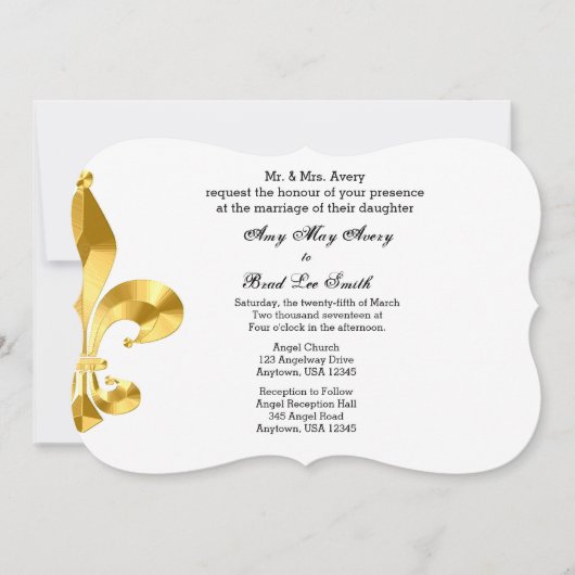 Gold Fleur de Lis Wedding Invitation Kaart (Voorkant)