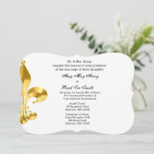 Gold Fleur de Lis Wedding Invitation Kaart (Staand voorkant)