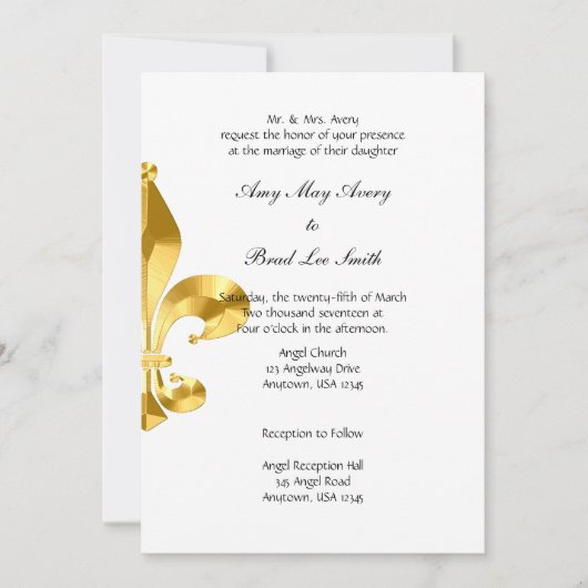 Gold Fleur de Lis Wedding Invitation Kaart (Voorkant)