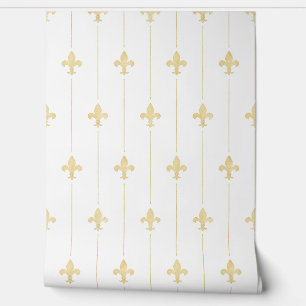 Gold Fleur-de-Lis White (kleinschalig) Behang