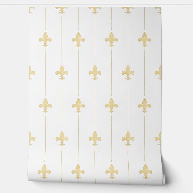  Gold Fleur-de-Lis White (kleinschalig) Behang (Afrollen)