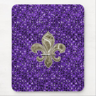 gold fleur DE lys paars lovertjeeffect mousepad Muismat