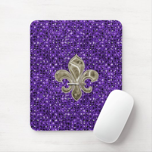 Gold Fleur de Lys paarse Sequin Effect Mousepad Muismat (Met muis)