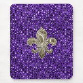 Gold Fleur de Lys paarse Sequin Effect Mousepad Muismat (Voorkant)