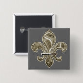 Gold Fleur de Lys Square Button (Voorkant /achterkant)
