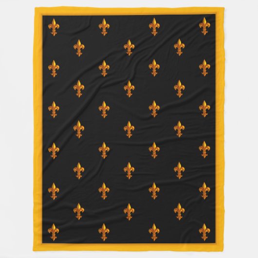 Gold Fleurs de Lis op zwarte banner Fleece Deken (Voorkant)
