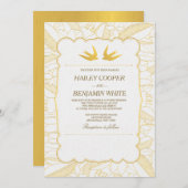 Gold Flora Bliss Wedding Invitation Kaart (Voorkant / Achterkant)