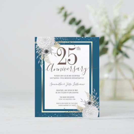 Gold Floral 25th Wedding Jubileum Papier (Staand voorkant)