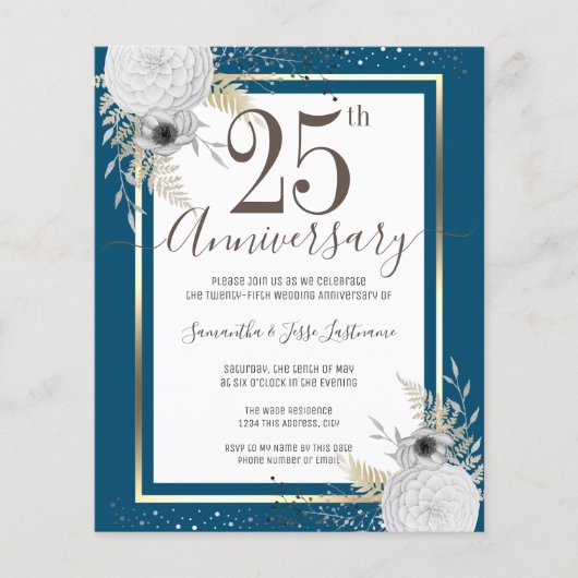 Gold Floral 25th Wedding Jubileum Papier (Voorkant)