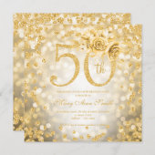 Gold Floral 50th Birthday Glam Lights (Voorkant / Achterkant)