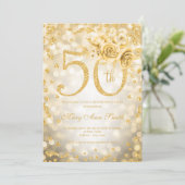 Gold Floral 50th Birthday Glam Lights Kaart (Staand voorkant)