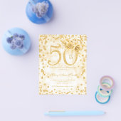 Gold Floral 50th Birthday Marble Invitation Flyer (Enkel)