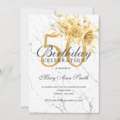 Gold Floral 50th Birthday Party Marble  Kaart (Voorkant)
