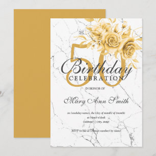 Gold Floral 50th Birthday Party Marble  Kaart