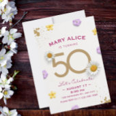 Gold floral 50th Birthday Party-uitnodiging