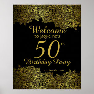Gold Floral 50th Birthday Party Welcome Sign Poster