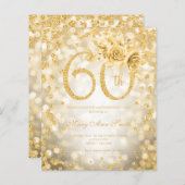 Gold Floral 60th Birthday Glam Lights (Voorkant / Achterkant)