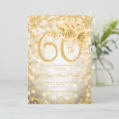 Gold Floral 60th Birthday Glam Lights Kaart (Staand voorkant)