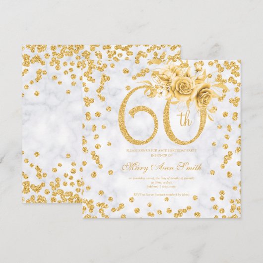 Gold Floral 60th Birthday Glam Marble (Voorkant / Achterkant)