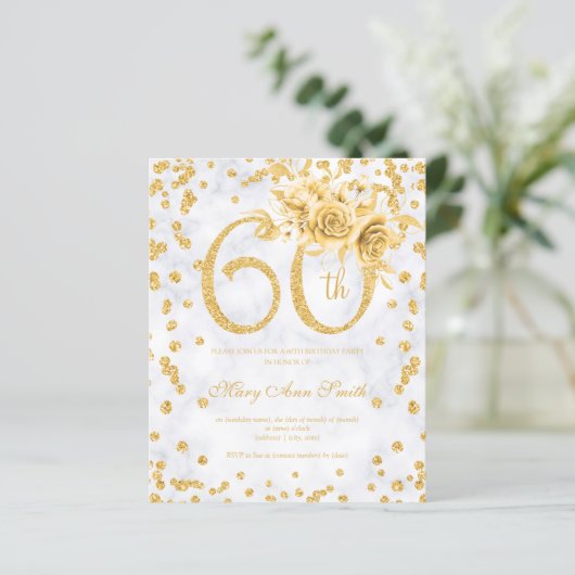 Gold Floral 60th Birthday Glam Marble (Staand voorkant)
