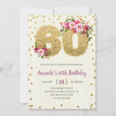 Gold Floral 60th Birthday Invitation Kaart (Voorkant)