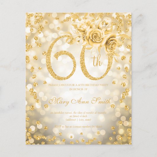 Gold Floral 60th Birthday Lights Flyer (Voorkant)