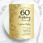 Gold Floral 60th Birthday Party Kaart<br><div class="desc">Gold Floral 60th Birthday Party Invitation. Minimalistisch modern ontwerp met botanische contouren en lettertype typografiescript. Eenvoudige trendy nodigt een perfecte kaart uit voor een stijlvolle feestdag in het vrouw. Kan op elke leeftijd worden aangepast. Uitnodigingen op Zazzle afdrukken of sjabloon voor digitaal afdrukken direct downloaden.</div>