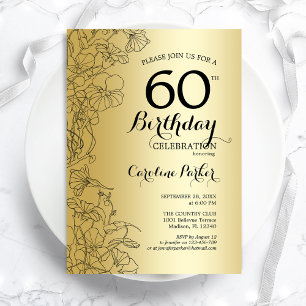 Gold Floral 60th Birthday Party Kaart