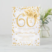 Gold Floral 60th Birthday Silver Glam Lights Kaart (Staand voorkant)