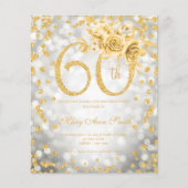 Gold Floral 60th Birthday Silver Licht Uitnodiging Flyer (Voorkant)