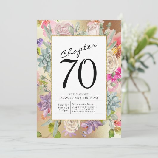 Gold Floral 70e verjaardag Kaart (Staand voorkant)