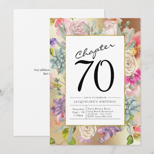 Gold Floral 70e verjaardag Kaart (Voorkant / Achterkant)