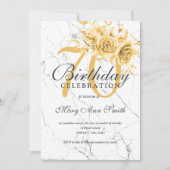 Gold Floral 70th Birthday Party Marble  Kaart (Voorkant)