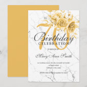 Gold Floral 70th Birthday Party Marble  Kaart (Voorkant / Achterkant)