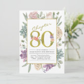 Gold Floral 80th Birthday Invitation Kaart (Staand voorkant)