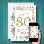 Gold Floral 80th Birthday Kaart<br><div class="desc">Viel de mijlpaal van de 80ste verjaardag van je geliefde in stijl met deze gepersonaliseerde gouden bloedige uitnodiging. Deze uitnodiging is gemaakt met een prachtig ontwerp van elegante blooms en is perfect voor het toevoegen van uw eigen details en het uitzenden naar uw gasten. Laat ze weten dat ze uitgenodigd...</div>