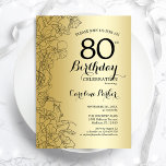 Gold Floral 80th Birthday Party Kaart<br><div class="desc">Gold Floral 80th Birthday Party Invitation. Minimalistisch modern ontwerp met botanische contouren en lettertype typografiescript. Eenvoudige trendy nodigt een perfecte kaart uit voor een stijlvolle feestdag in het vrouw. Kan op elke leeftijd worden aangepast. Uitnodigingen op Zazzle afdrukken of sjabloon voor digitaal afdrukken direct downloaden.</div>