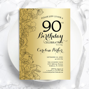Gold Floral 90e verjaardag Kaart