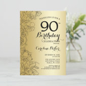 Gold Floral 90e verjaardag Kaart (Staand voorkant)