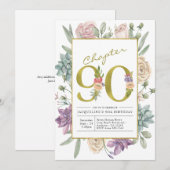 Gold Floral 90th Birthday Kaart (Voorkant / Achterkant)
